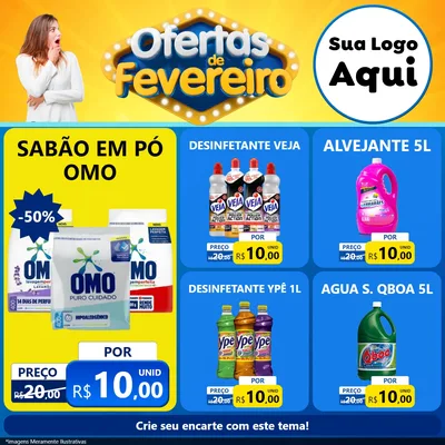 Modelo de Rede Social para Feed Facebook com o tema Ofertas de Fevereiro para Produtos de Limpeza