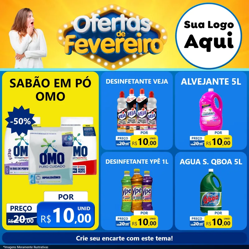 Modelo de Rede Social para Feed Facebook com o tema Ofertas de Fevereiro para Produtos de Limpeza