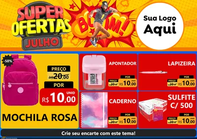Modelo de Encarte para Encarte A4 Horizontal com o tema Super Ofertas Julho para Papelaria