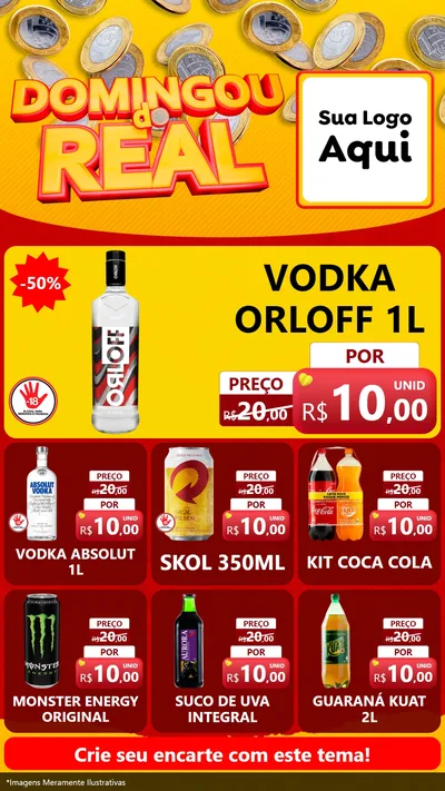 Modelo de Rede Social para Stories com o tema Domingou do Real para Distribuidora de bebidas