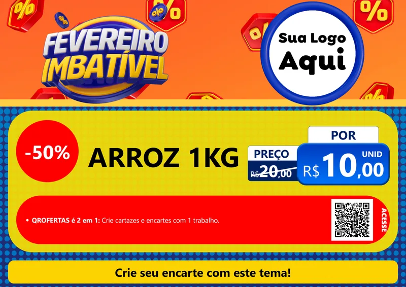 Modelo de Cartaz para Cartaz A4 Horizontal com o tema Fevereiro Imbatível para Supermercado