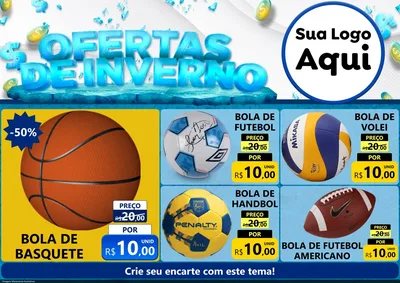 Modelo de Encarte para Encarte A4 Horizontal com o tema Ofertas de Inverno para Artigos Esportivos