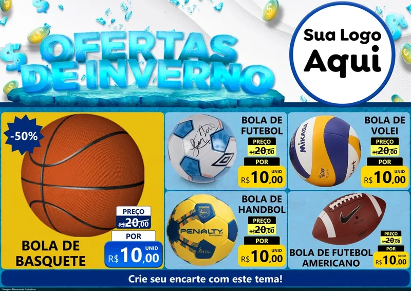 Modelo de Encarte para Encarte A4 Horizontal com o tema Ofertas de Inverno para Artigos Esportivos