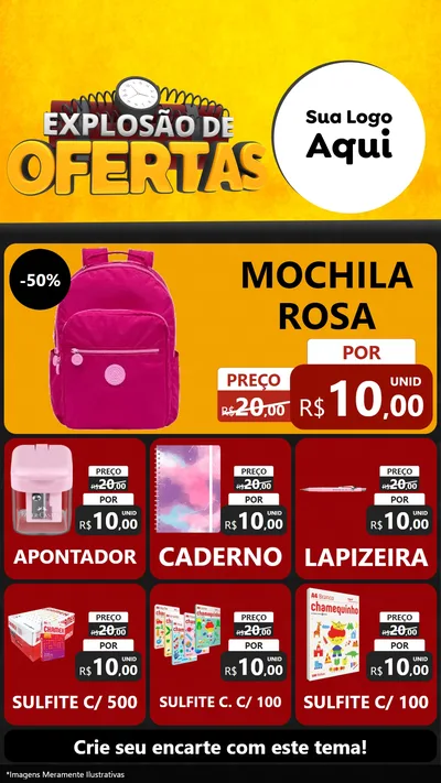Modelo de Rede Social para Stories com o tema Explosão de Ofertas para Papelaria