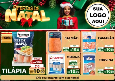 Modelo de Encarte para Encarte A4 Horizontal com o tema Ofertas de Natal para Peixaria