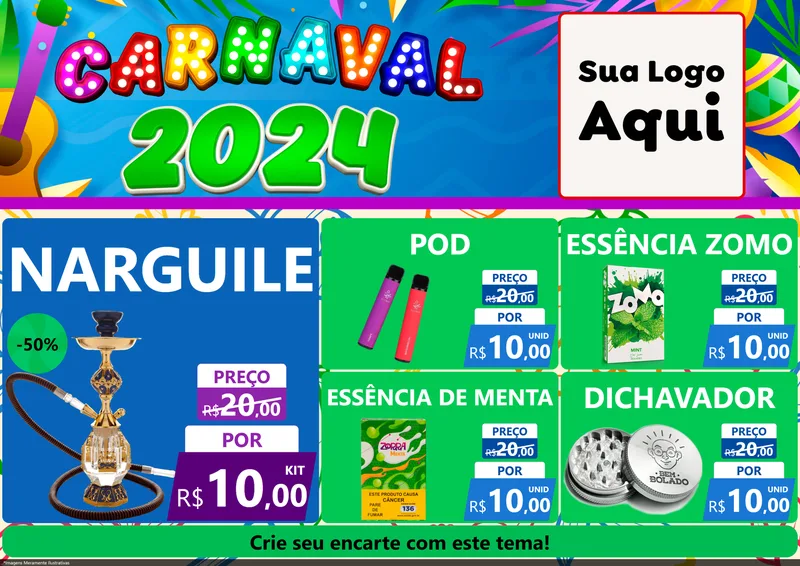 Modelo de Encarte para Encarte A4 Horizontal com o tema Carnaval 2027 para Tabacaria