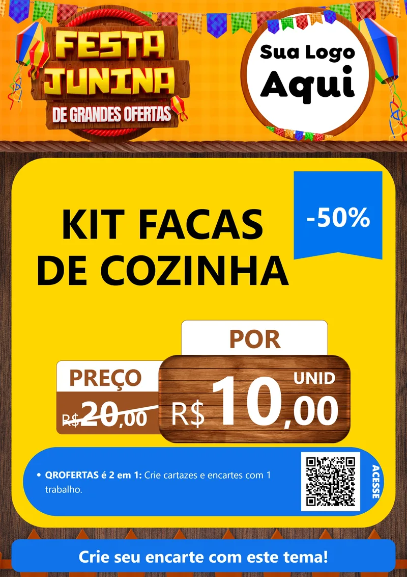 Modelo de Cartaz para Cartaz A4 Vertical com o tema Festa Junina de Grandes Ofertas para Utilidades Domésticas