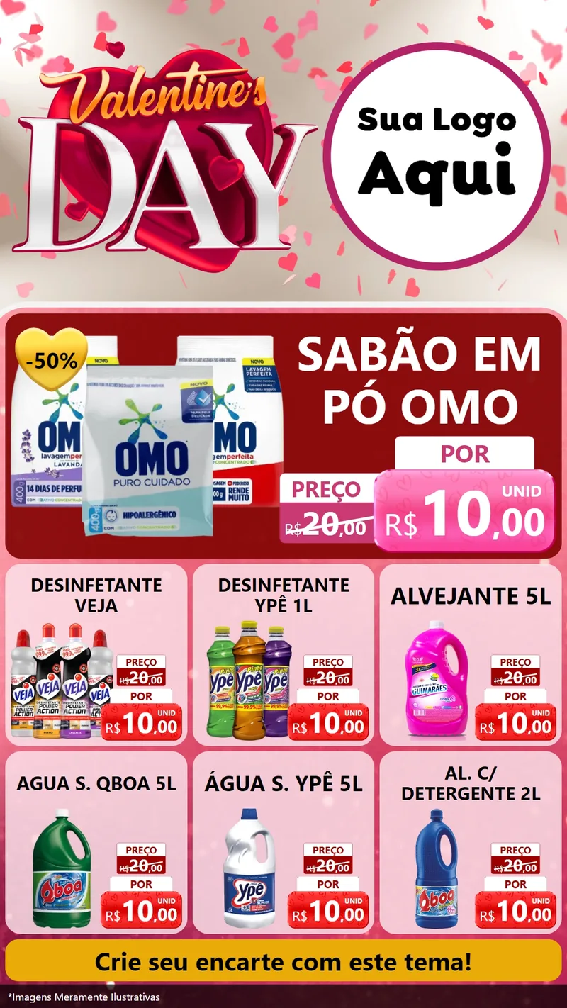 Modelo de Rede Social para Stories com o tema Valentine's Day para Produtos de Limpeza