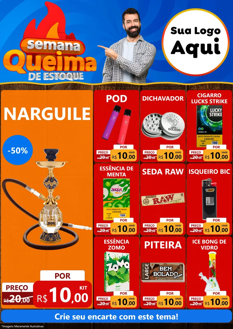 Modelo de Encarte para Encarte A4 Vertical com o tema Semana Queima de Estoque para Tabacaria