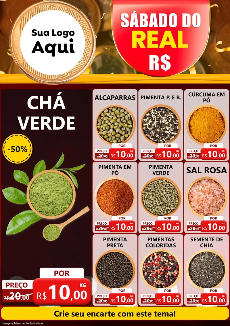 Modelo de Encarte para Encarte A4 Vertical com o tema Sábado do Real para Produtos Naturais