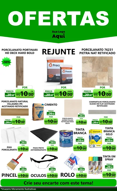 Modelo de Encarte para Encarte Grande com o tema Ofertas Verde Cartaz para Pisos e revestimentos