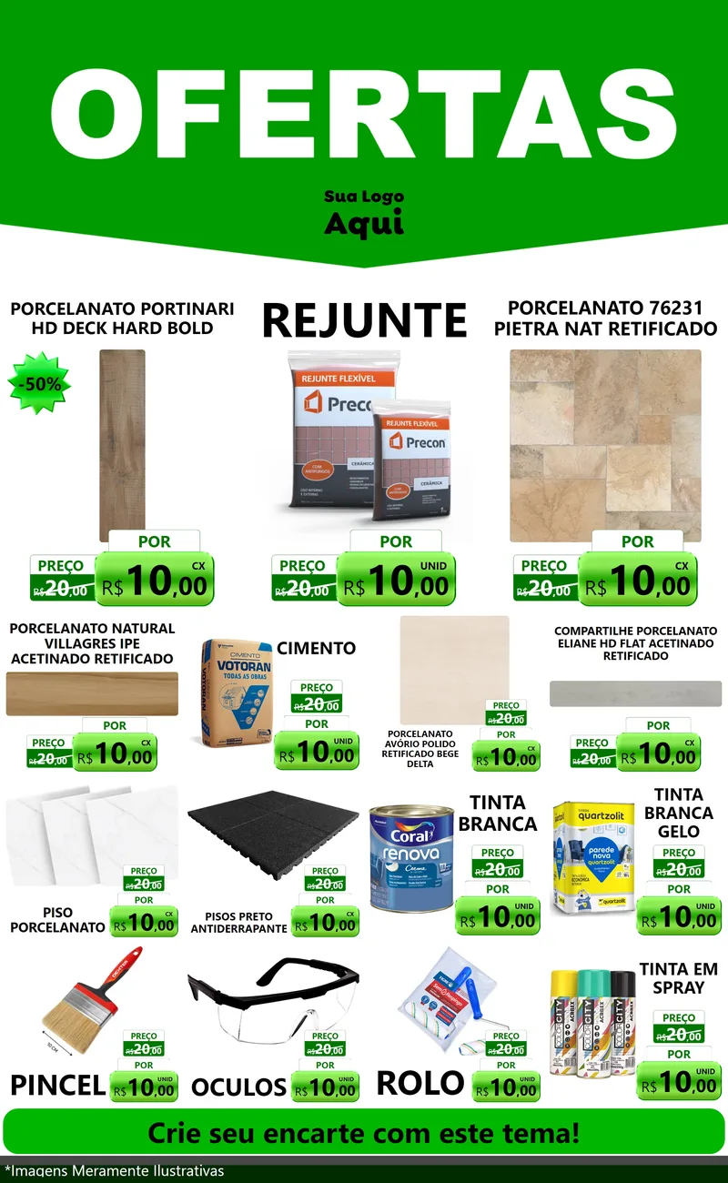 Modelo de Encarte para Encarte Grande com o tema Ofertas Verde Cartaz para Pisos e revestimentos