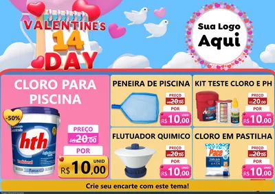 Modelo de Encarte para Encarte A4 Horizontal com o tema Valentine's Day para Produtos para Piscina