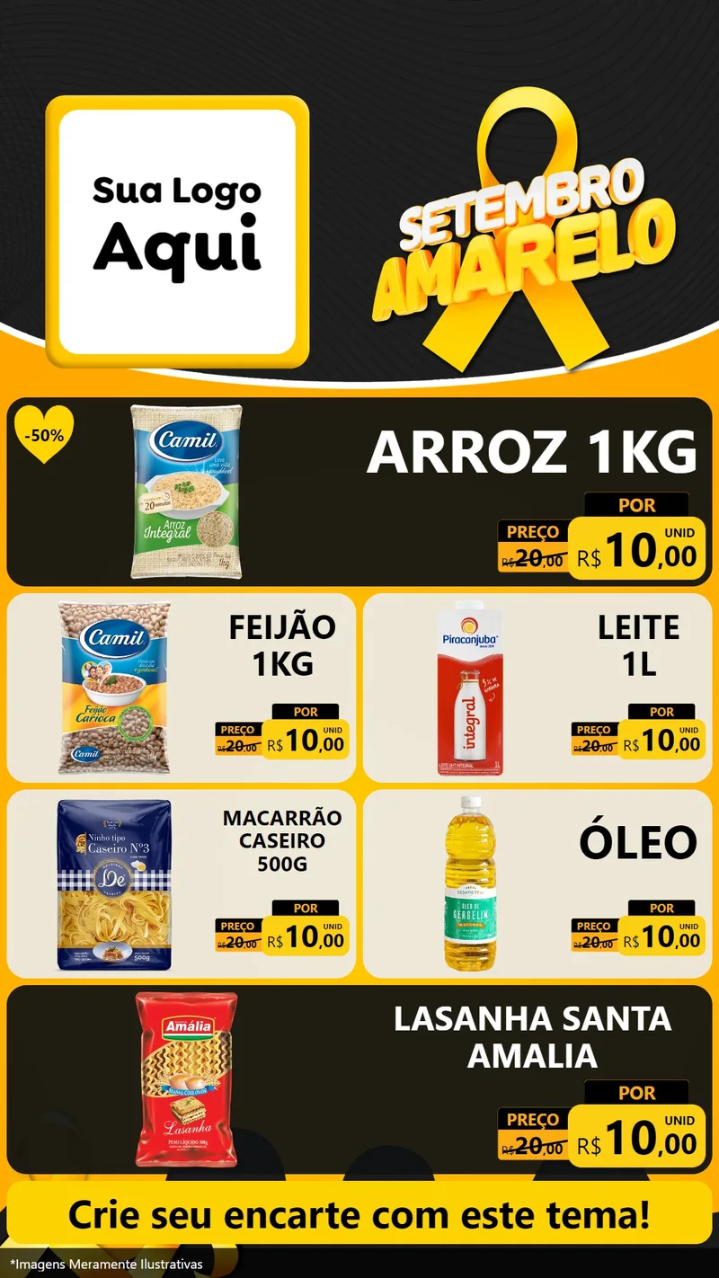 Modelo de TV para TV Vertical com o tema Setembro Amarelo para Supermercado