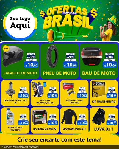 Modelo de Rede Social para Feed Instagram com o tema Ofertas Semana do Brasil para Moto peças