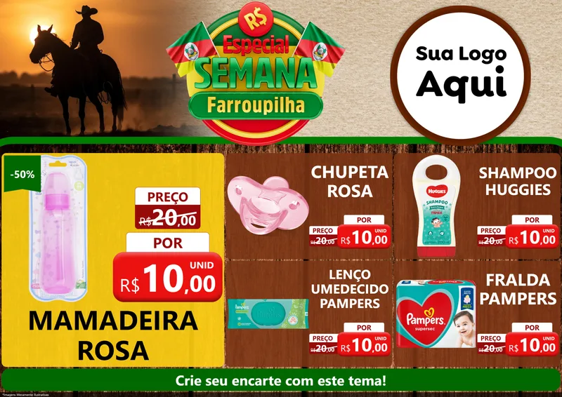 Modelo de Encarte para Encarte A4 Horizontal com o tema Especial Semana Farroupilha para Bebês