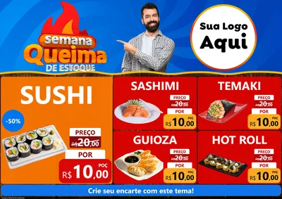 Modelo de Encarte para Encarte A4 Horizontal com o tema Semana Queima de Estoque para Comida japonesa