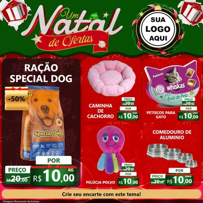 Modelo de Rede Social para Feed Facebook com o tema Um Natal de Ofertas para Pet Shop