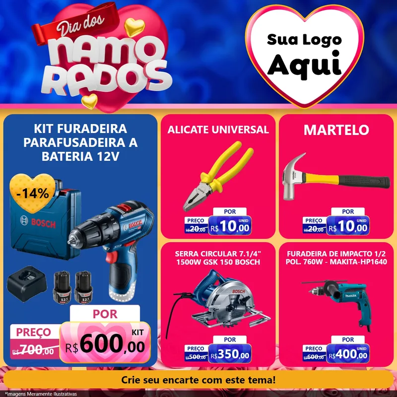 Modelo de Rede Social para Feed Facebook com o tema Dia dos namorados para Maquinas e Ferramentas