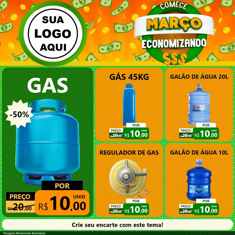 Modelo de Rede Social para Feed Facebook com o tema Comece Março Economizando para Água e gás