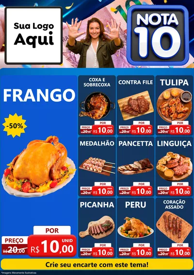 Modelo de Encarte para Encarte A4 Vertical com o tema Nota 10 para Assados