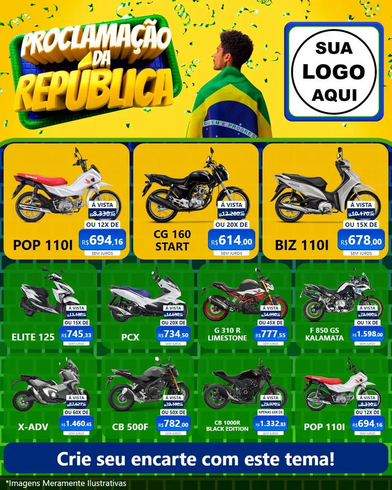 Modelo de Rede Social para Feed Instagram com o tema Proclamação da República para Concessionaria de Motos