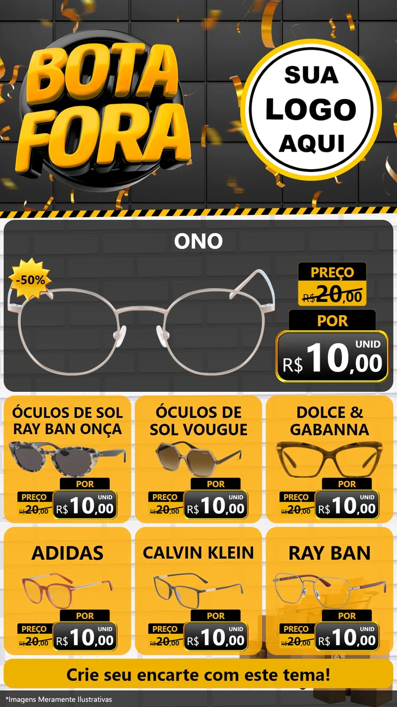 Modelo de Rede Social para Stories com o tema Bota Fora para Óticas