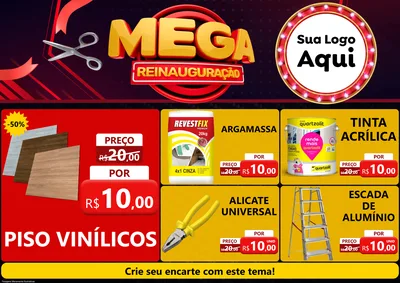 Modelo de Encarte para Encarte A4 Horizontal com o tema Mega Reinauguração para Material para Construção