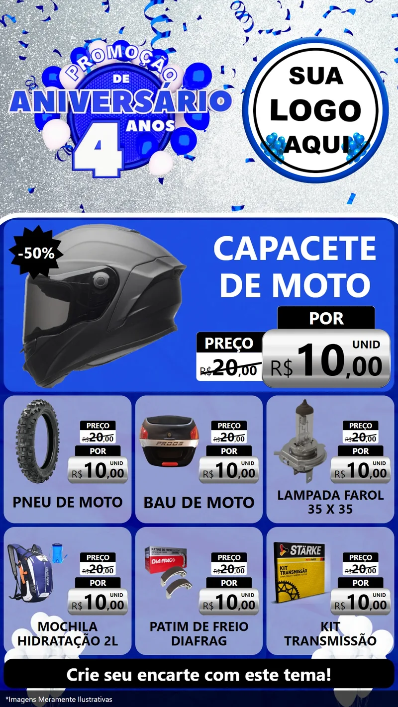 Modelo de Rede Social para Stories com o tema Promoção de Aniversário - 4 Anos para Moto peças