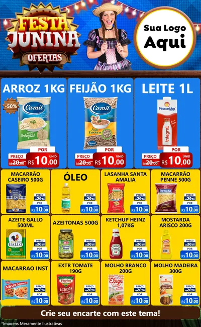 Modelo de Encarte para Encarte Grande com o tema Festa Junina Ofertas para Supermercado