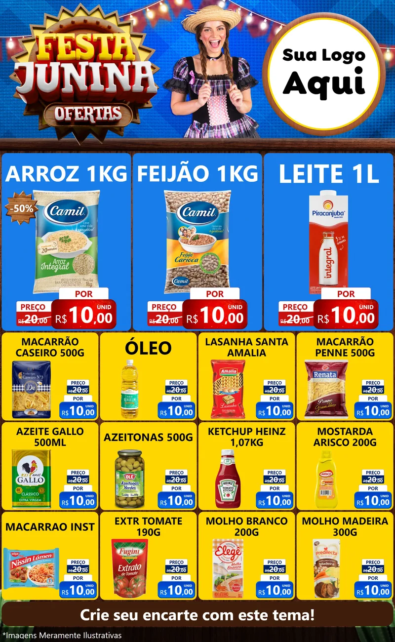 Modelo de Encarte para Encarte Grande com o tema Festa Junina Ofertas para Supermercado