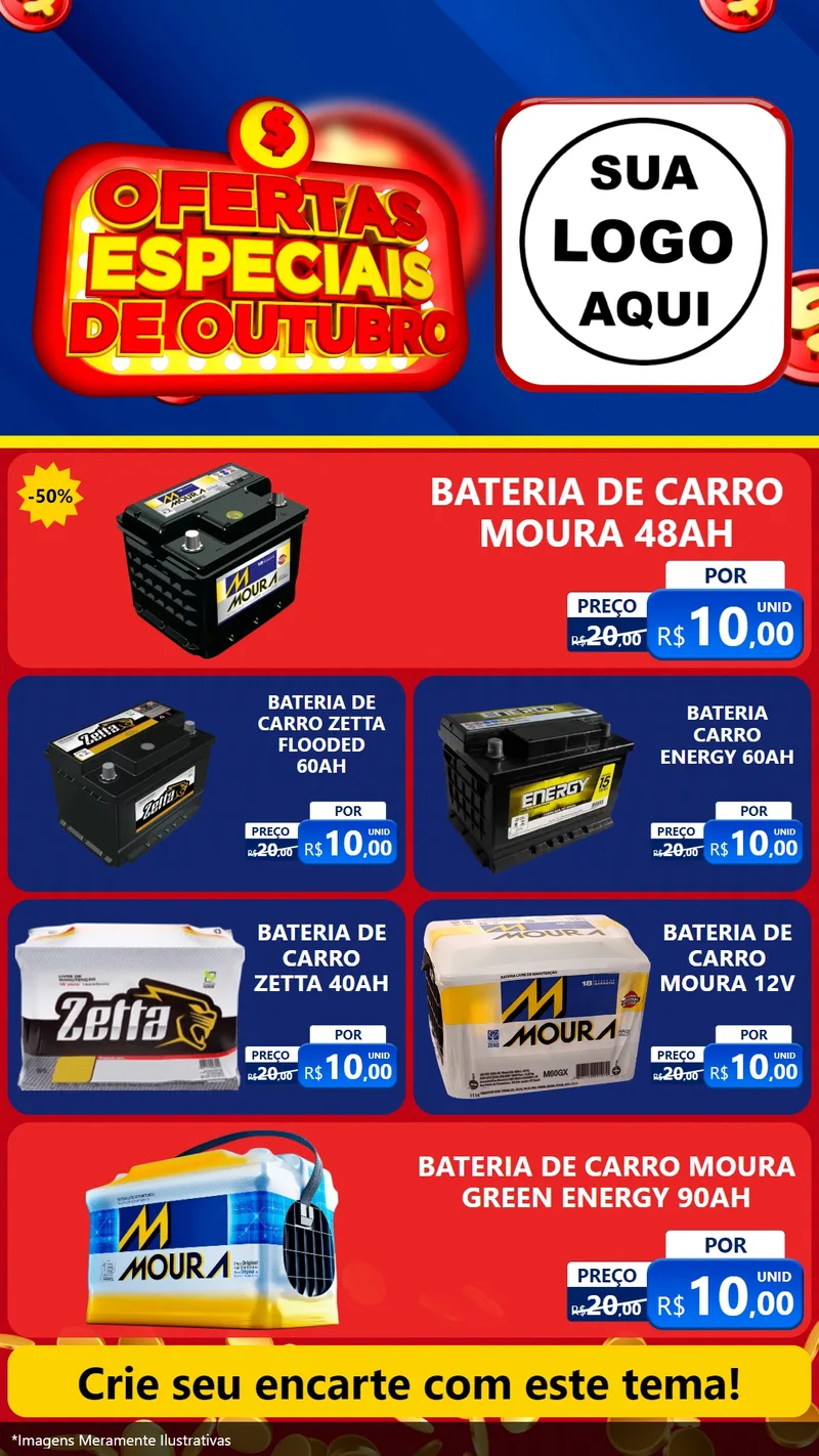 Modelo de TV para TV Vertical com o tema Ofertas Especiais de Outubro para Baterias Elétricas