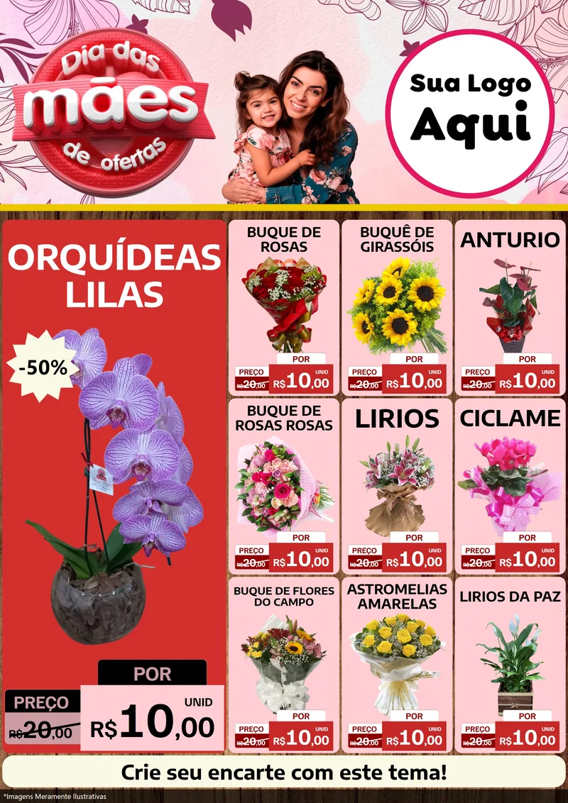 Modelo de Encarte para Encarte A4 Vertical com o tema Dia Das Mães De Ofertas para Floricultura e jardim