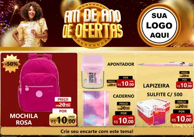 Modelo de Encarte para Encarte A4 Horizontal com o tema Fim de Ano de Ofertas para Papelaria