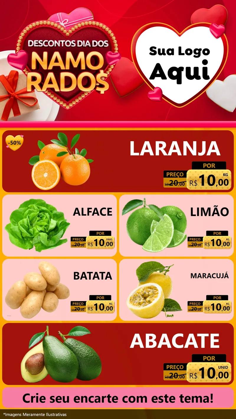 Modelo de TV para TV Vertical com o tema Descontos Dia dos Namorados para Hortifrúti