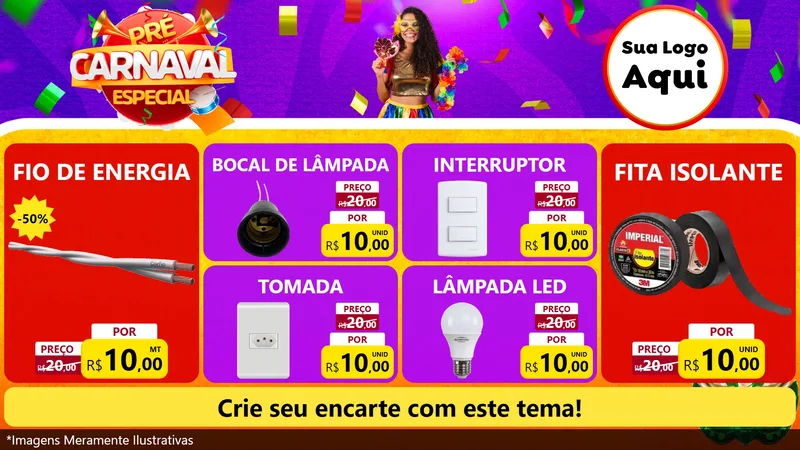 Modelo de TV para TV Horizontal com o tema Pré-Carnaval Especial para Materiais Elétricos