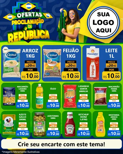 Modelo de Rede Social para Feed Instagram com o tema Ofertas Proclamação da República para Supermercado