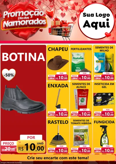 Modelo de Encarte para Encarte A4 Vertical com o tema Promoção Dia dos Namorados para Agropecuária