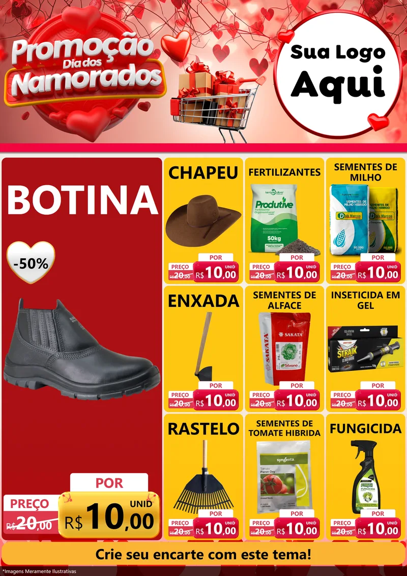 Modelo de Encarte para Encarte A4 Vertical com o tema Promoção Dia dos Namorados para Agropecuária
