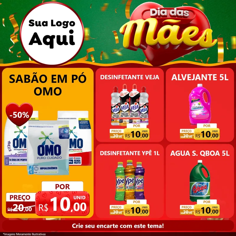 Modelo de Rede Social para Feed Facebook com o tema Dia das Mães para Produtos de Limpeza