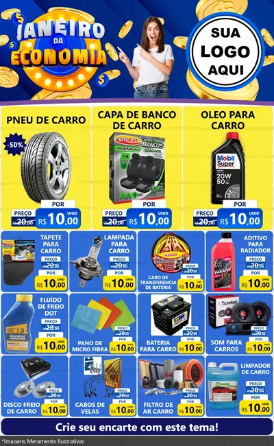 Modelo de Encarte para Encarte Grande com o tema Janeiro da Economia para Auto peças