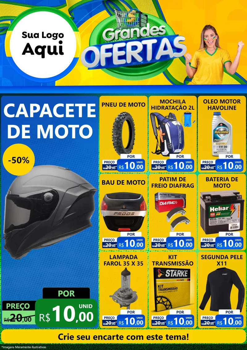 Modelo de Encarte para Encarte A4 Vertical com o tema Grandes Ofertas para Moto peças