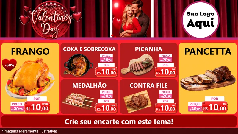 Modelo de TV para TV Horizontal com o tema Valentine's Day para Assados