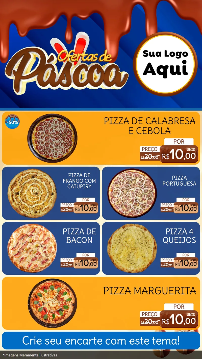 Modelo de TV para TV Vertical com o tema Ofertas de Páscoa para Pizzaria