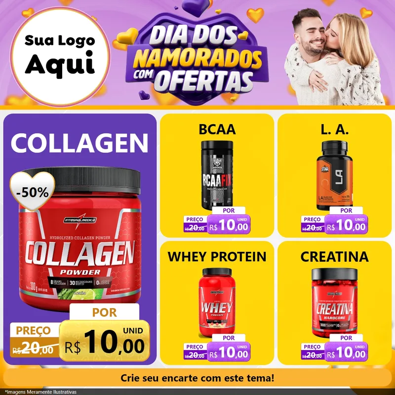 Modelo de Rede Social para Feed Facebook com o tema Dia Dos Namorados Com Ofertas para Suplementos alimentares