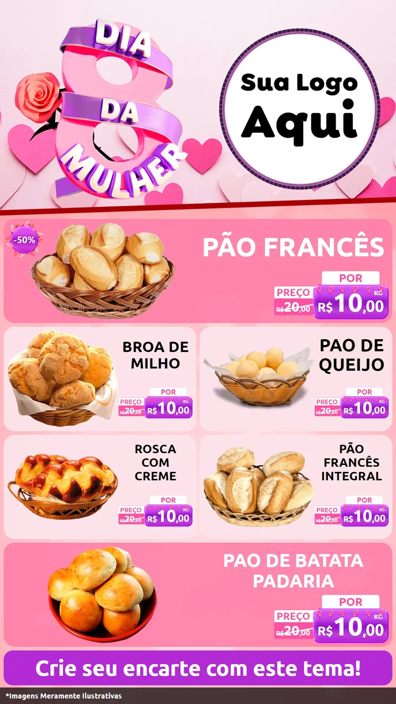 Modelo de TV para TV Vertical com o tema Dia da Mulher para Padaria