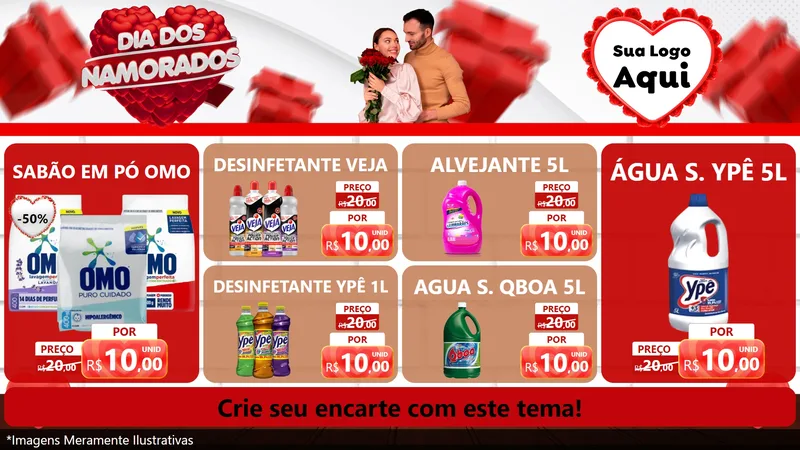 Modelo de TV para TV Horizontal com o tema Dia dos Namorados para Produtos de Limpeza