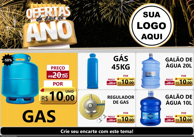 Modelo de Encarte para Encarte A4 Horizontal com o tema Ofertas de Fim de Ano para Água e gás