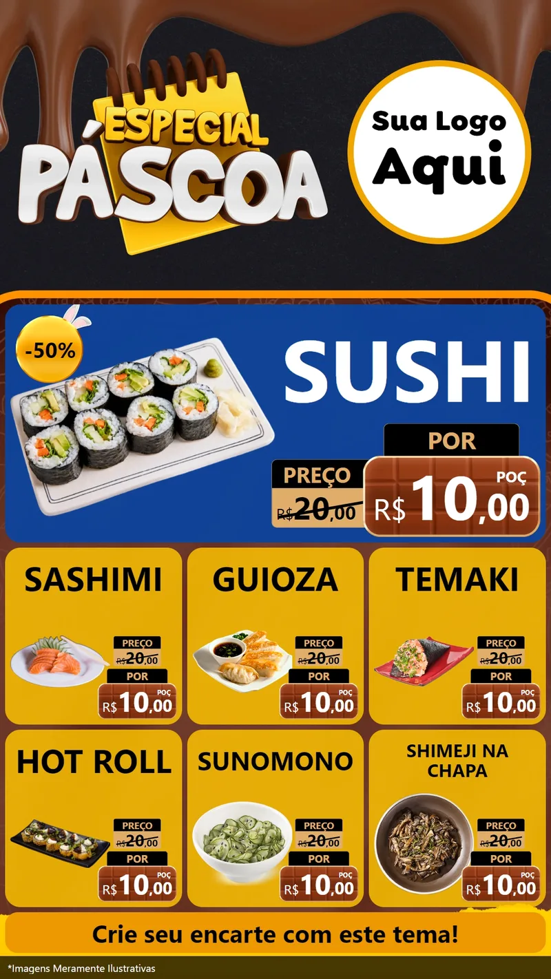 Modelo de Rede Social para Stories com o tema Especial Páscoa para Comida japonesa