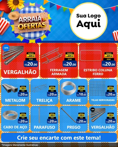 Modelo de Rede Social para Feed Instagram com o tema Arraiá de Ofertas para Ferragens